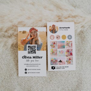 Retro Instagram Style Business Card Template Canva, QR Code Printable Rainbow Business Card, DIY Editable Social Media Card with Photos Dani