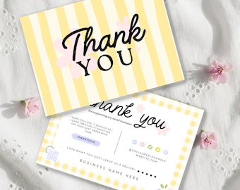 Preppy Cottagecore Butter Yellow Business Thank You Card Canva Template, Customer Package Insert - Yara