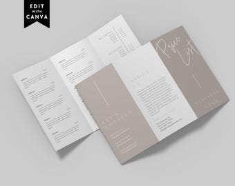 DIY Tri-Fold Printable Price List Template, Editable Trifold Price Sheet, Brochure Pricing List, Folded Printable Salon Templates - Skye