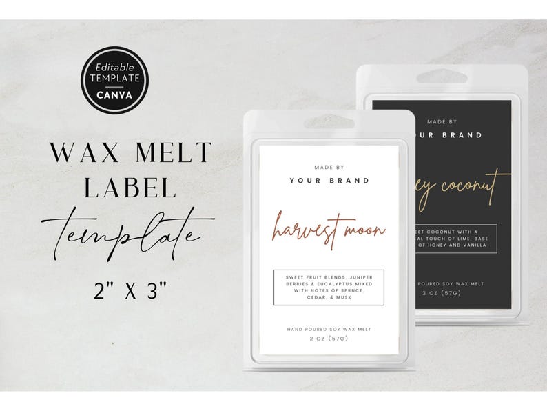 Modern Wax Melt Label Canva Template, DIY Minimal Wax Clamshell Branding - Kai image 2