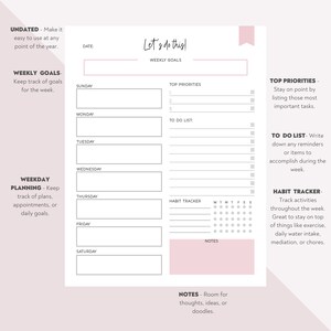 WEEKLY PLANNER Printable Weekly to Do List Day Planner for - Etsy