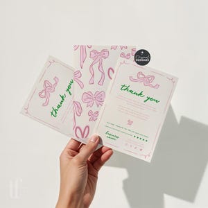 Coquette Bow Business Thank You Card Canva Template, Cute Printable Thanks For Purchase, Trendy Wavy Border Insert Postcard - CB10