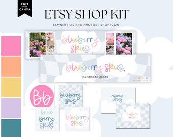 Rainbow Etsy Shop Template Canva, Fun Colorful Banner Logo Icon Bundle for Online Store - Lumi
