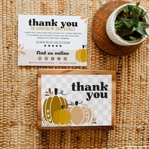 Fall Pumpkin Thank You Card Canva Template, Editable Retro Business Insert