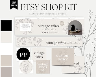 Botanical Etsy Branding Kit Canva Template, Minimal Etsy Banner Template, Etsy Store Branding, Editable Shop Banner, Shop Branding - Aspen