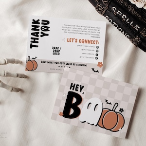 Hey Boo Halloween Business Thank You Card Canva Template, Editable Pumpkin Customer Thank You, DIY Halloween Printable, Cute Halloween
