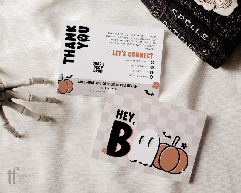 Hey Boo Halloween Business Thank You Card Canva Template, Editable ...