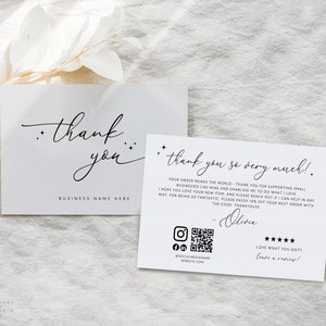 Elegant Business Thank You Card Template Canva QR Code, Printable Luxe Thanks For Purchase Editable Package Insert Business Card - Cinna