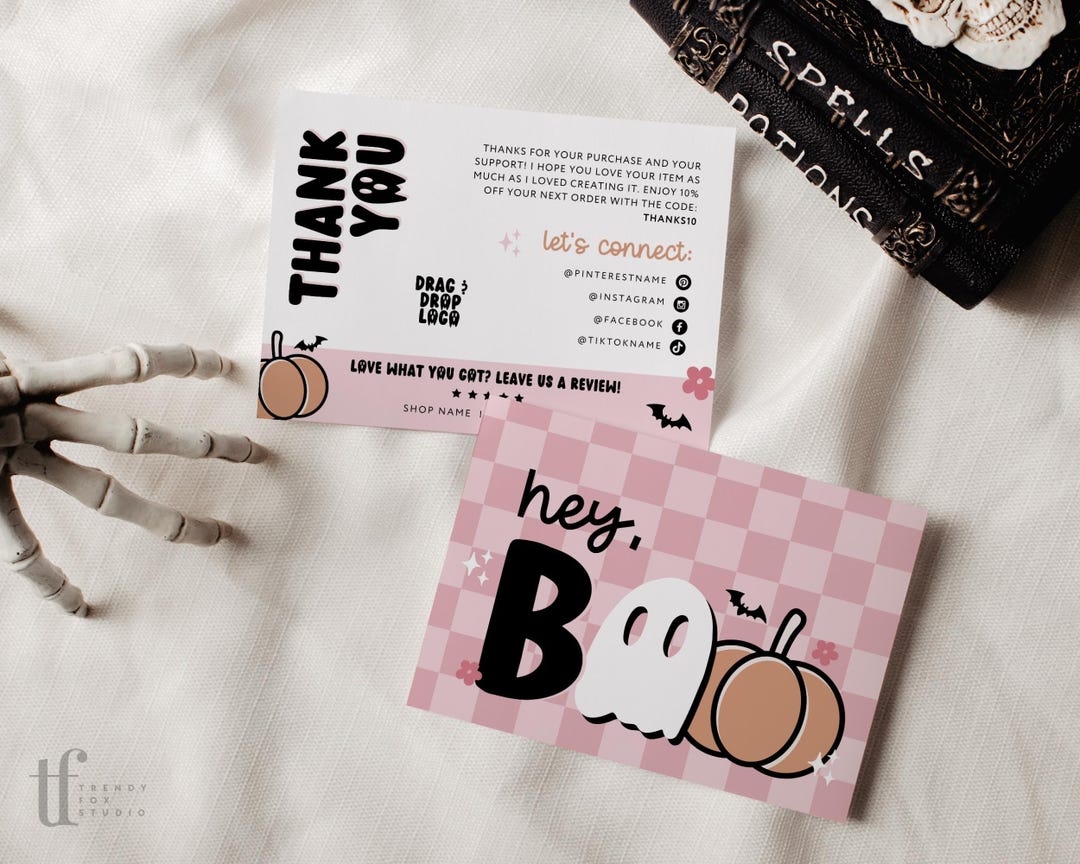 Hey Boo Pastel Halloween Business Thank You Card Canva Template ...
