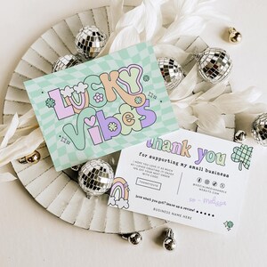 Retro St. Patrick's Day Business Thank You Card Canva Template, Pastel Ransom Text Editable Thank You Card, Clover Business Package Insert