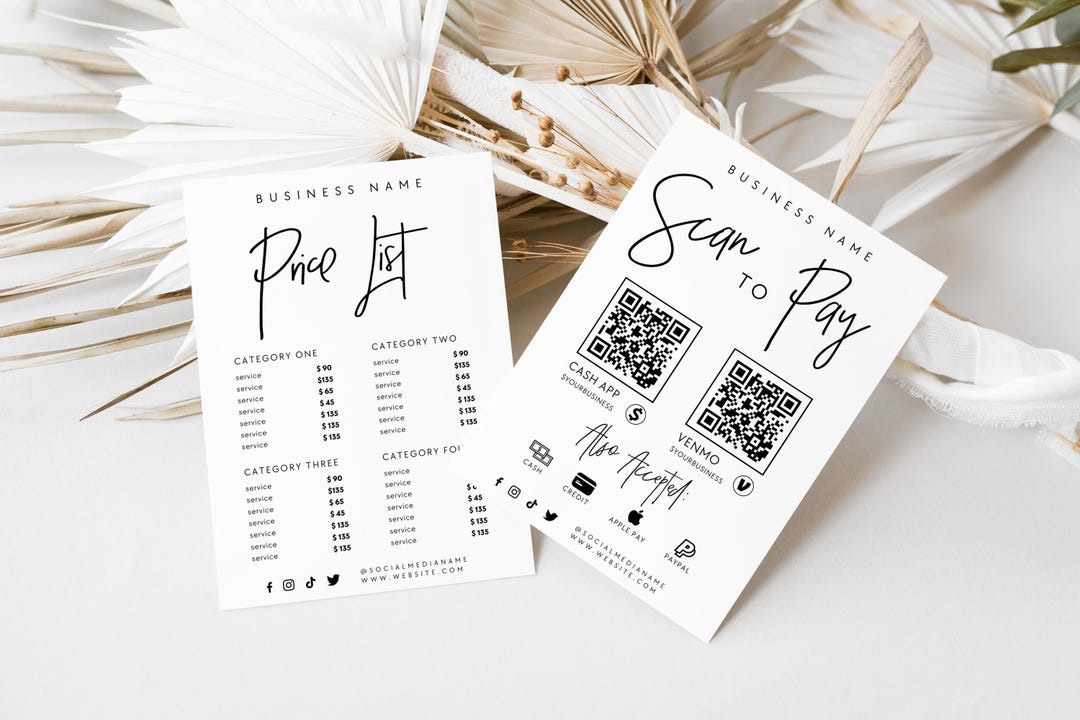 Minimalist Price List & Scan to Pay QR Code Sign Template Canva ...