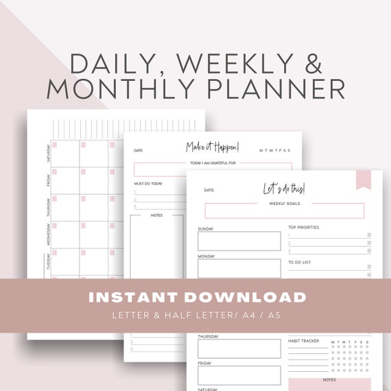 Daily Weekly & Monthly PLANNER PRINTABLE Weekly To-do List | Etsy India