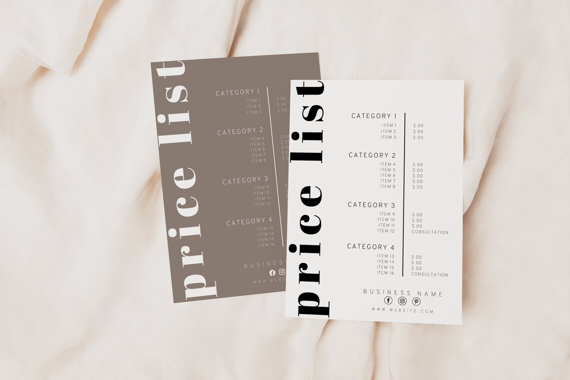 DIY Printable Price List Template Editable Price Sheet Pricing | Etsy
