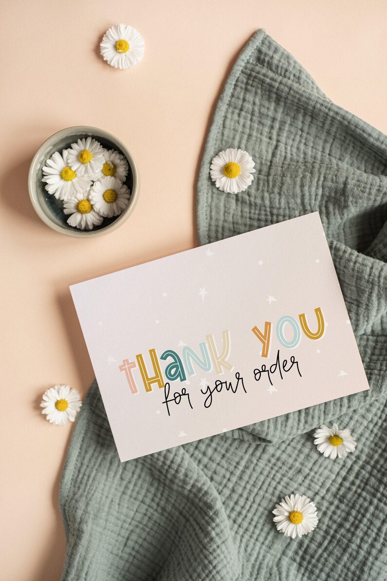 Rainbow Business Thank You Card Canva Template, Printable Pastel Thanks For Your Purchase Cute Package Insert - Bea image 3
