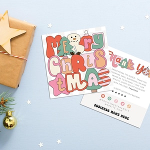 Square Holiday Business Thank You Card Canva Template, Printable Christmas Thanks For Your Purchase Card Package Insert Groovy Xmas Bryn