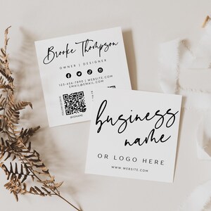 Elegant Square Business Card Canva Template, DIY Printable with QR Codes, Small Business Card Business Branding Minimal Business Card - Vera