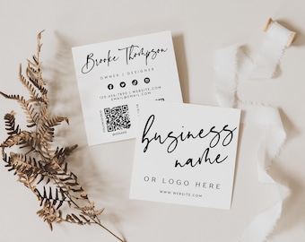 Elegant Square Business Card Canva Template, DIY Printable with QR Codes, Small Business Card Business Branding Minimal Business Card - Vera
