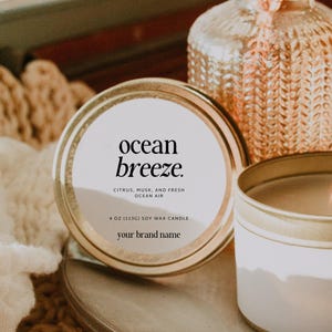Modern Round Candle Label Template Canva, Editable Candle Tin Lid Label, Circular Candle Sticker with Scent Notes, Printable Label - Cove