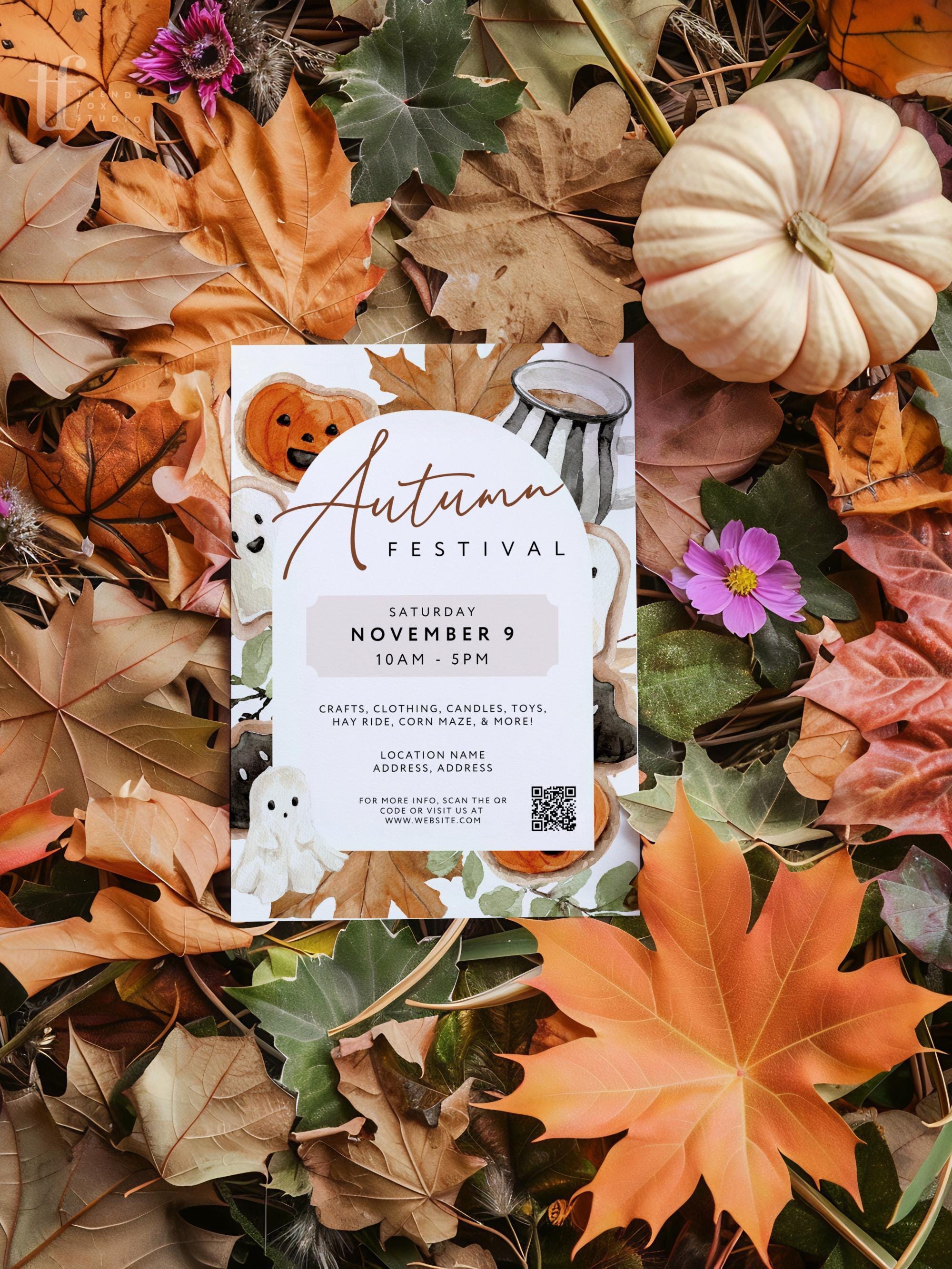Fall Party Invitation Canva Template, Autumn Festival Party Invite ...