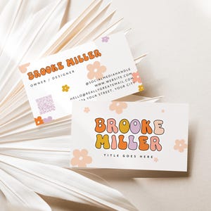Retro Rainbow Business Card Canva Template QR Code, Printable Colorful Business Card, Editable Cute Fun Groovy Business Card - Birdie