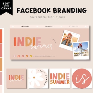 Rainbow Facebook Cover Template, Pastel Facebook Banner, Facebook Icon, Facebook Business Cover Image, DIY Facebook Canva Template - Beth