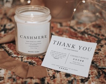 Printable Candle Label Template With Matching Candle Care Card, Editable Candle Labels Pre Designed Modern Care Card Template Canva "Jamie"