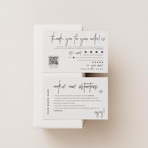 Minimal Cookie Care Card Template, Cake Instructions Card, Editable Thank You Card, Bakery Business Package Insert Card Printable - Dusk