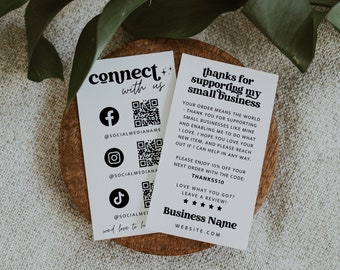 Retro Social Media Connect with Us Business Card Canva Template, QR Code, DIY Business Thank You Card 2x3.5" Like & Connect - Dani