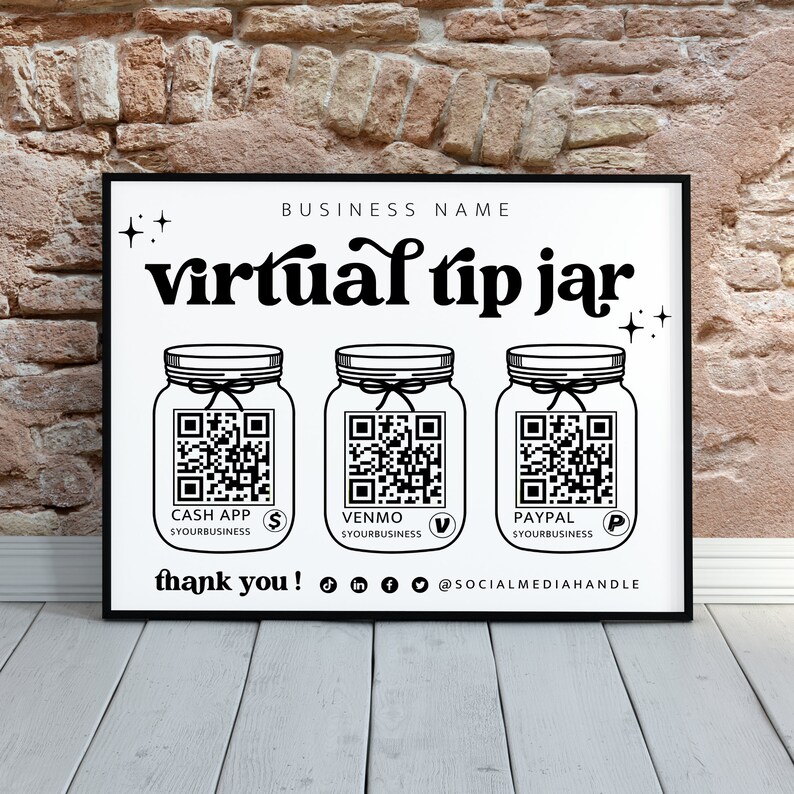 Printable Virtual Tip Jar Venmo Cashapp Payment Sign QR Code Etsy