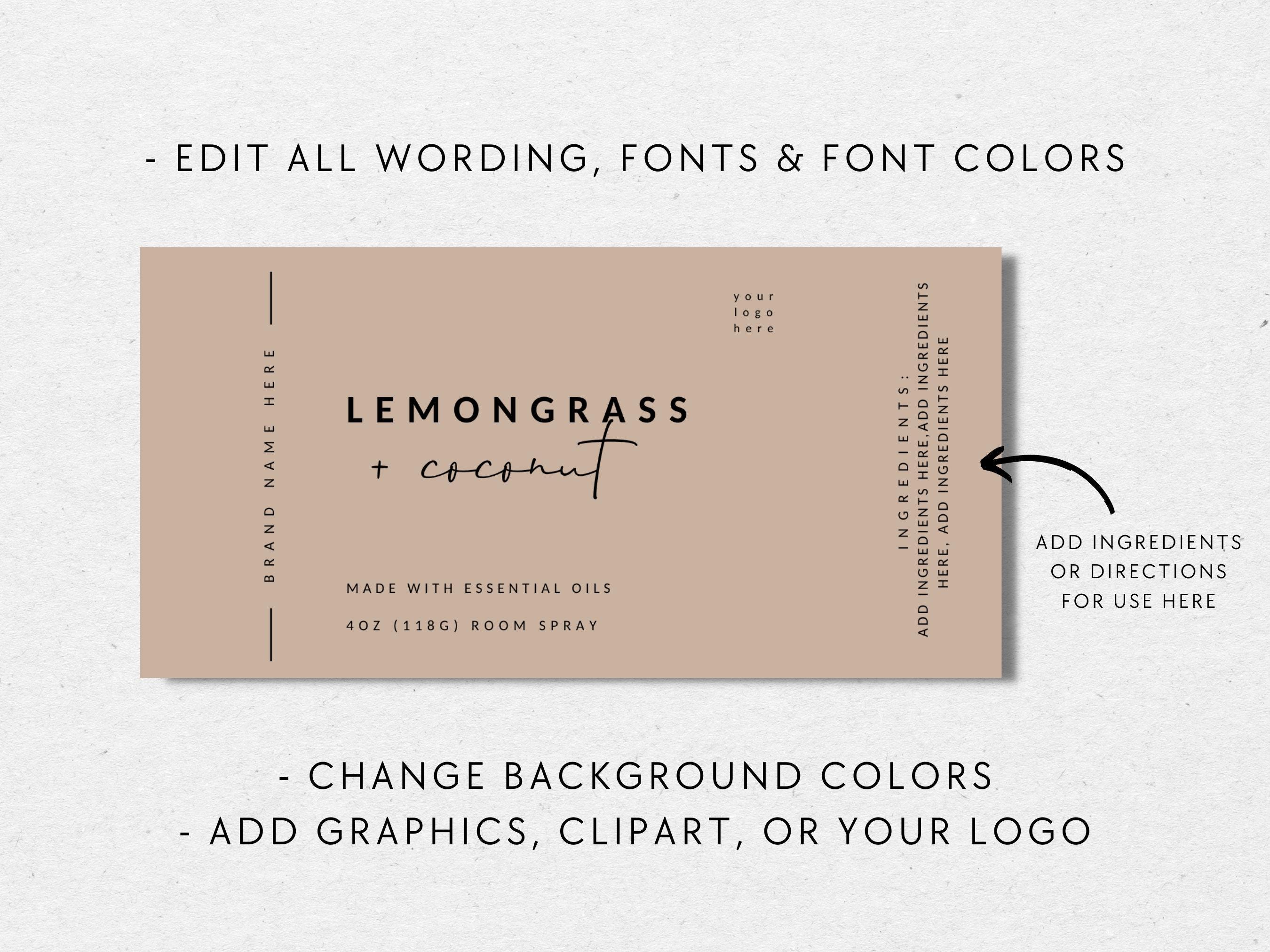 Room Spray Label Template, Editable Product Label Template, 2x2 3x2 DIY ...