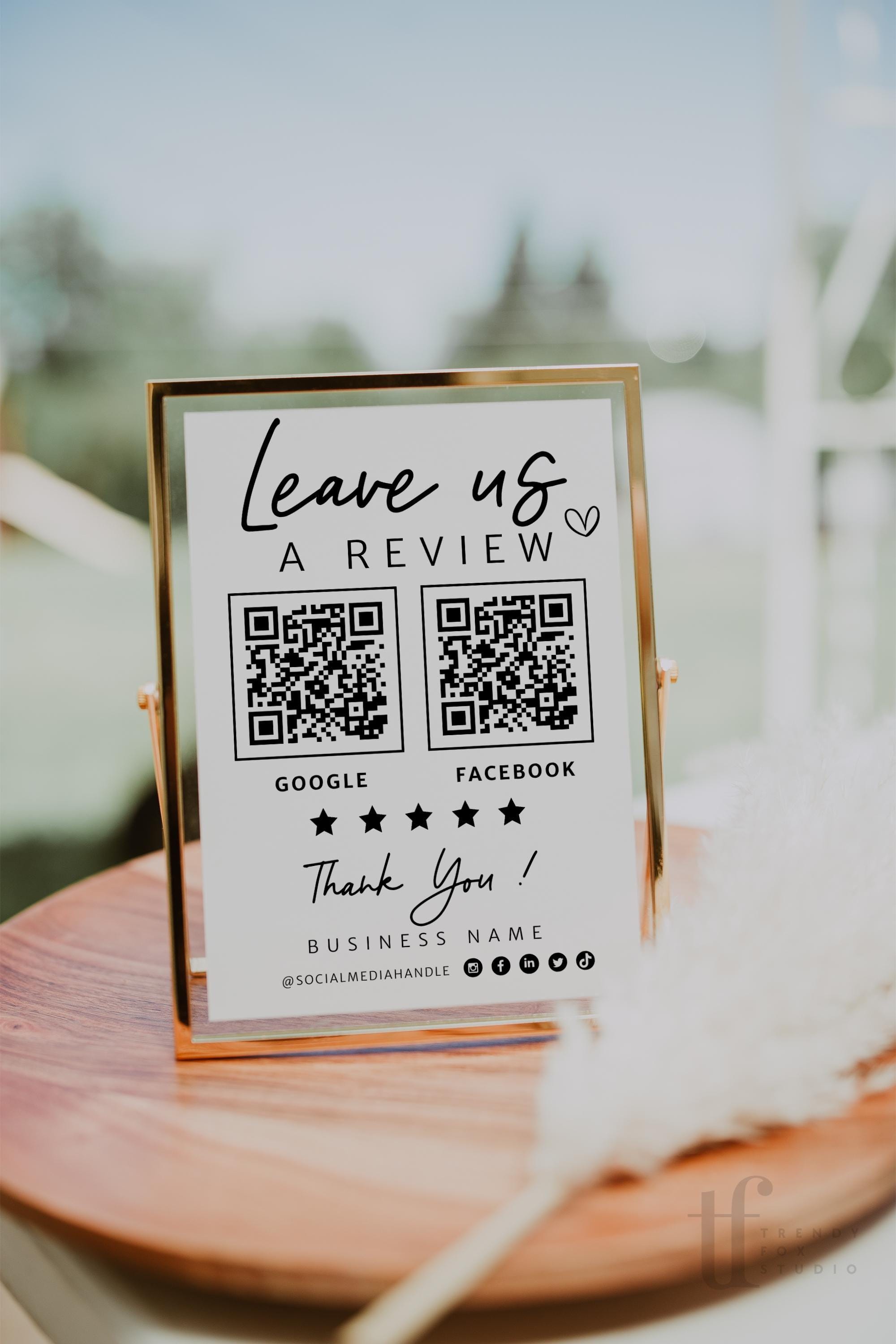 Ask for Review QR Code Sign Canva Template, Google Facebook Business