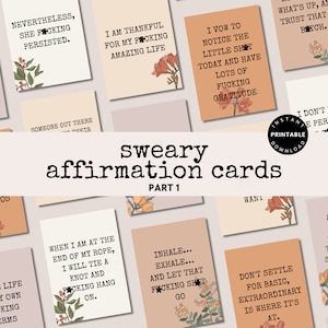 Carte d'affirmation de soi imprimable, jeu d'affirmations amusant irrévérencieux, motivation amusante, peut-être que jurer aidera les cartes d'encouragement, partie 1