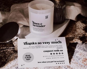 Retro Candle Label With Matching Candle Care Card Icons Template Canva Editable Candle Label Retro Candle Business Thank You Add Logo - Dani