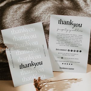 Editable Business Thank You Card Canva Template, Modern Printable Thanks For Your Purchase, Neutral Business Insert Mailer Postcard - Cove