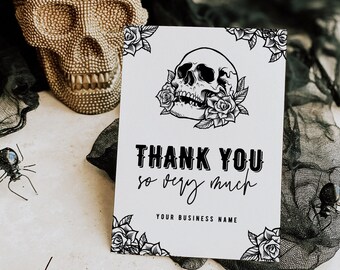 Gothic Business Thank You Card Canva Template, Editable Halloween Thank You Insert, Skull Rose Business Card, DIY Halloween Printable Spooky