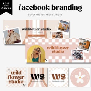 Retro Daisy Facebook Cover Canva Template, Groovy Facebook Banner, Facebook Icon Facebook Business Cover Image DIY Facebook Template - Pixie