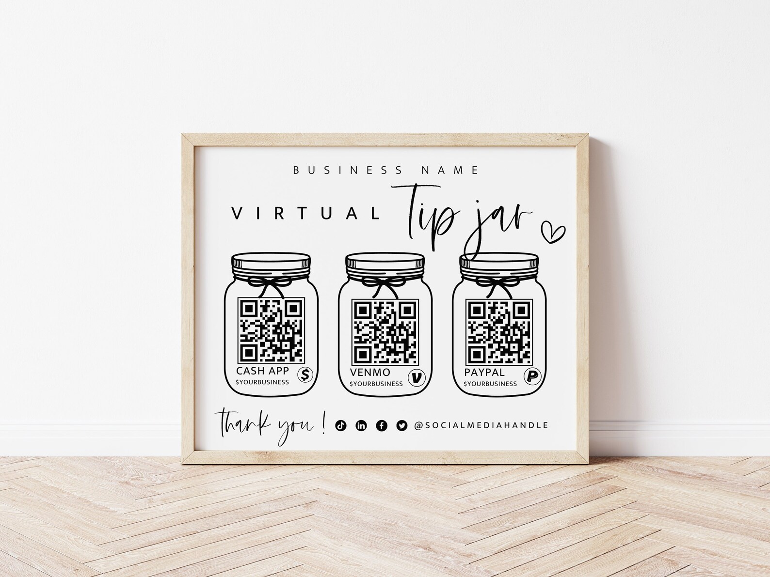 Printable Virtual Tip Jar Venmo Cashapp Payment Sign QR Code Etsy