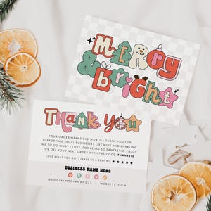 Retro Holiday Business Thank You Card Canva Template, Printable Christmas Thanks For Your Purchase Card Package Insert Groovy Christmas Bryn