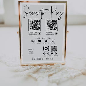 Sjabloon QR-codebord, afdrukbaar betalingsbord, scan-to-Pay-bord, bord geaccepteerde betalingen, QR-codebord CashApp Venmo, Canva-sjabloon - Skye