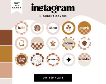 Editable Retro Instagram Highlight Covers Canva Template, Groovy IG Story Highlights, Highlight Icon, Boho Stories Cover Template - Pixie