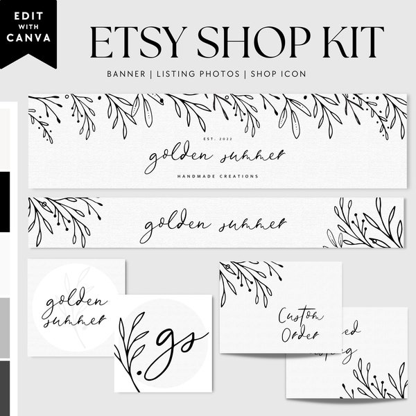Floral Etsy Shop Kit, Branch Etsy Banner Template, Etsy Store Branding, Editable Etsy Store Banner, Etsy Shop Icon Template Canva - Harper