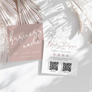 Elegant Square Business Card Canva Template, DIY Printable with QR Codes, Minimal Boho Business Branding - Vera