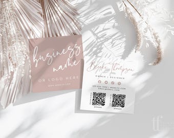 Elegant Square Business Card Canva Template, DIY Printable with QR Codes, Minimal Boho Business Branding - Vera