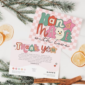 Handmade With Love Holiday Business Thank You Card Canva Template, DIY Printable Christmas Thanks For Your Purchase Package Insert - Bryn