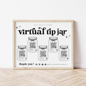 Printable Virtual Tip Jar Venmo Cashapp Payment Sign, QR Code Sign Template, Editable Tips Accepted Sign Canva, Instant Download - Dani