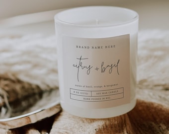 Modern Candle Label Template, Editable Candle Label Design, Customizable Candle Jar Label Template, Canva Template DIY Candle Sticker- Zola