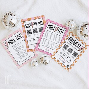 Scan to Pay & Price List Sign Template Canva Bright Cute Fun QR Code Sign Printable Payment Sign Accepted Payment Pricing Sheet Guide Brooks