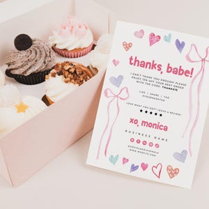 Coquette Bows Valentine Business Thank You Card Canva Template, QR Code Editable Pink Ribbons, Thank You Business Packaging Printable