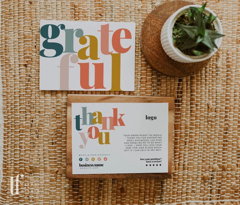 Boho Rainbow Thank You Card Canva Template, Editable Boho Business ...