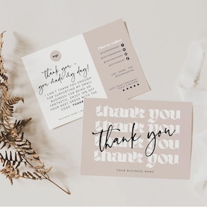 Boho Business Thank You Card Template, Printable Neutral Thanks For Your Purchase Card, Editable Thank You Card Canva Template